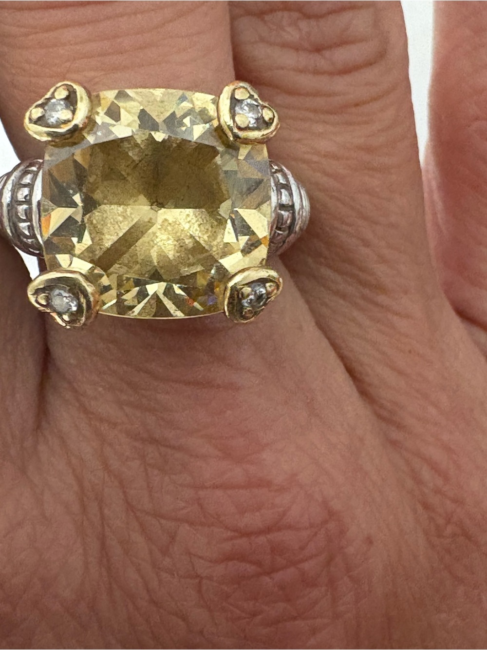 Judith Ripka JR TWO 18K Gold 925 Sterling Silver Canary Crystal Statement Ring